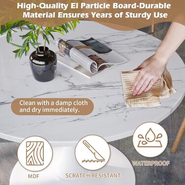 Сучасний круглий обідній стіл, простий обідній стіл для відпочинку, круглий стіл на підставці, бістро-стіл для сніданку на 2-4 особи, журнальний столик, договірний стіл для кухні, їдальні, вітальні та офісу (мармур, 80 см)