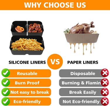 Аксесуари для фритюрниці VIRIECH 3 шт. для Ninja Foodi Flexdrawer AF500EU, двозонні аксесуари для фритюрниці, багаторазова силіконова форма для фритюрниці 3 в 1 для аксесуарів для фритюрниці Ninja