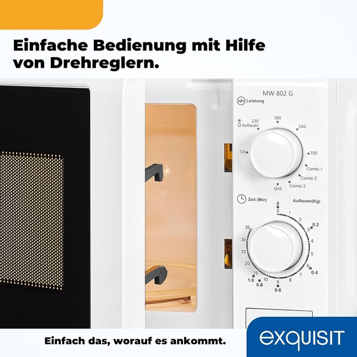 Мікрохвильова піч Exquisit MW 802 G Мікрохвильова піч з грилем 1000 Вт Всього 700 Вт Таймер Мікрохвильова піч маленька та компактна 20 л Garrraum білий Білий Класичний