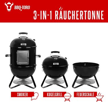 В 1 Димна бочка діаметром 47 см Гриль-бочка, вугільний гриль, вогнище Коптильня з термометром Садовий гриль, гриль-коптильня, піч-коптильня, барбекю, багатофункціональний гриль, круглий гриль, 3