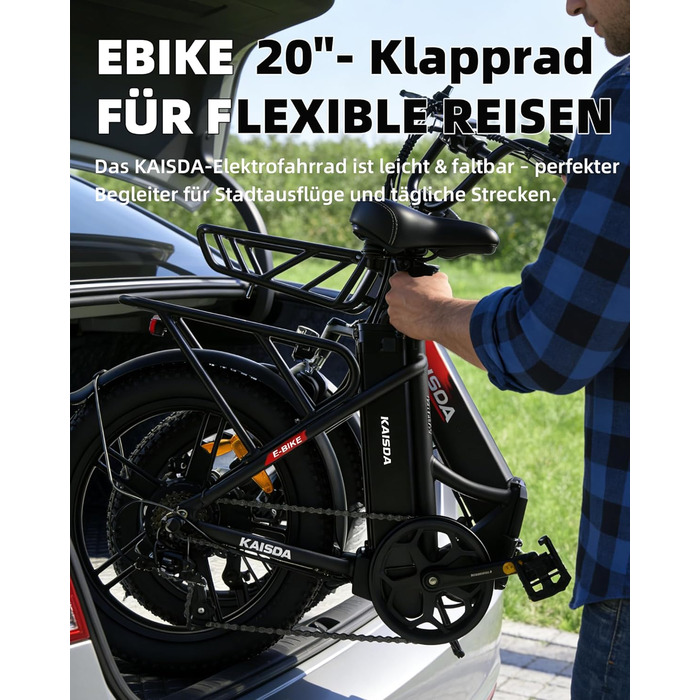 Дюймовий складаний електровелосипед для дорослих - подвійний акумулятор 36 В 20,8 Аг, 250 Вт 25 км/год, 7-швидкісний РК-дисплей, запас ходу 55-90 км, дискові гальма 180 мм, водонепроникність IPX переднє освітлення та задній багажник Yello, 20-