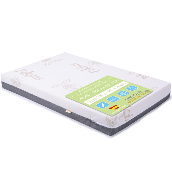 Матрац PEKITAS для дитячого ліжка, 48 x 78 см, товщина 8 см, гібридний, двосторонній, знімний чохол, можна прати, жорсткий, міцний, дихаючий, захист від задухи, дитяче ліжко, ліжко для немовлят