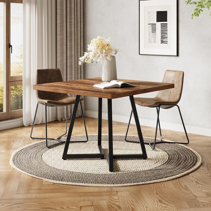 Невеликий обідній стіл для 4 осіб, квадратний обідній стіл для невеликих приміщень, обідні столи, сільський коричневий дерев&39яний кухонний стіл з металевими ніжками, сучасний столик для кафе для відпочинку в квартирі