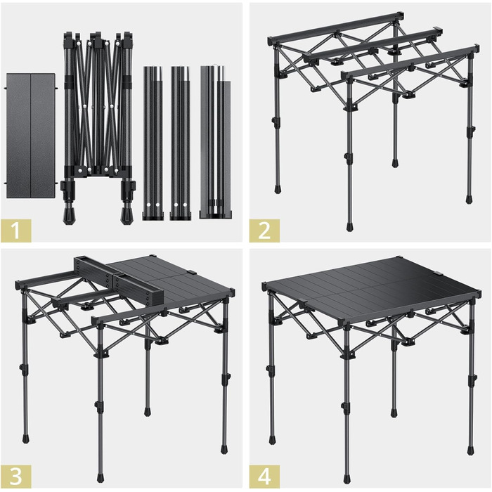 Стіл для кемпінгу Anbte, розкладний стіл 67x58 см (ДxШ), алюміній, стільниця, що згортається, з 2 рівнями висоти (44/70 см), X-подібна конструкція, вантажопідйомність до 150 кг, з сумкою для зберігання для пікніків, саду, балкону, 67 x 58 x 44/70 см