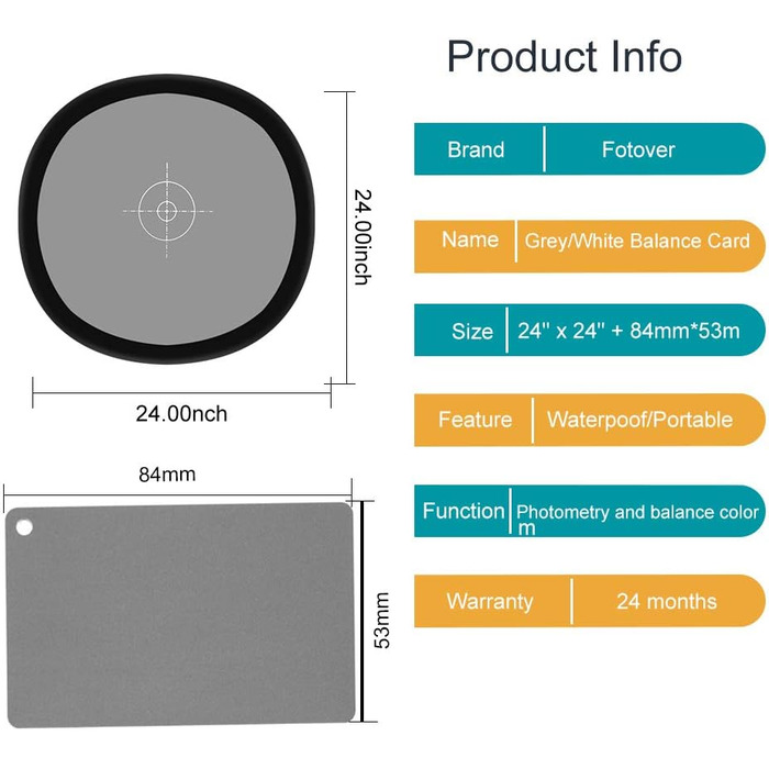 В 1 складна 12x12 дюймова карта з балансом білого та сіра карта 3 в 1 відображає 18 світла Еталонна картка з преміальним ремінцем на шию з кліпсою для Canon Nikon Sony Pentax Fuji Olympus Camera 30x30см 3 в 1 сіра карта, 2