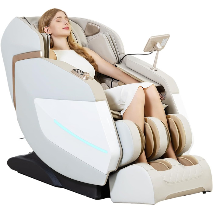 Масажне крісло Relaxora 3D Zero Gravity SL Track Масаж шиацу всього тіла з роликами для ніг Bluetooth Heat Therapy Calf Kneading Massage Airbag Massage Stretch (бежевий)