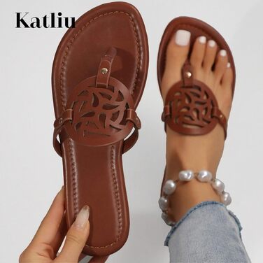 Жіночі літні шльопанці katliu, елегантні сандалі-стрінги для пляжу та міста, легкі, зручні, модні сандалі, розміри 36-42 (EU 42), коричневі