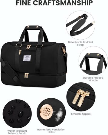 Жіноча спортивна сумка LOVEVOOK, дорожня сумка для вихідних з косметички, відділенням для взуття та вологим відділенням, водонепроникна спортивна сумка, сумка для занять спортом, подорожей, літака, чорна M A-black