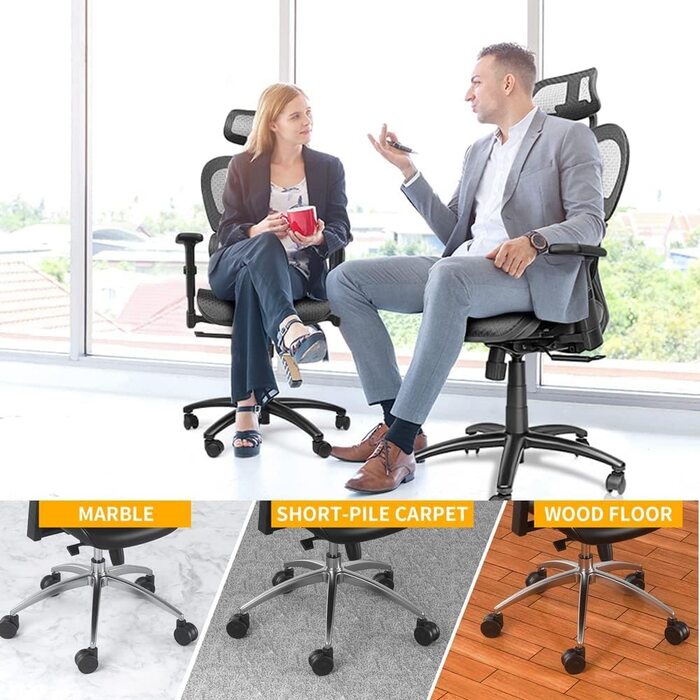 Коліщатка для офісних крісел, ролики для твердої підлоги 11 мм для офісних крісел, комплект із 5 змінних роликів, ролики для офісних крісел, гумові ролики для офісних крісел для килимових, паркетних та плиткових підлог, ролики для офісних крісел 75 мм до 