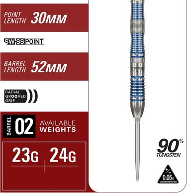 Дартс Target Japan Mizu Series зі сталевим наконечником, 23G/24G Дартс з 90 вольфраму, льотки та древки K-Flex 2, наконечники Swiss Storm Nano та інструмент SP у комплекті, ствол 24G 02