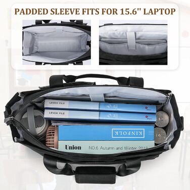 Жіноча сумка для вчителя, сумка для ноутбука з 15 кишенями, робоча сумка для медсестер, вчителів та лікарів, чорна XL (41 x 15 x 32 см)