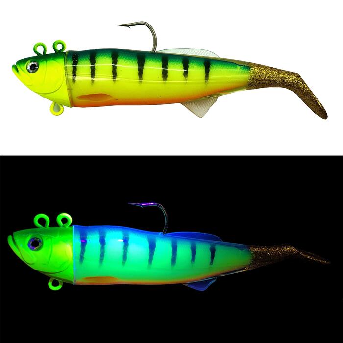 Морська блешня Norway UV Shad - м&39яка пластикова рибка джиг-головка - блешня для тріски - 20 см / 300 г та 26 см / 440 г Fluo Firetiger 3D - 26 см / 420 г