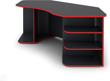 Стіл/ігровий стіл byLIVING THANATOS антрацитового кольору з червоними краями/кутовий стіл з великою кількістю місця для зберігання та стільницею XXL/комп&39ютерний стіл/робочий стіл для ПК/198x76x85 см (ШxВxГ)