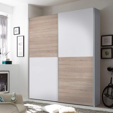 Елегантна шафа з великою кількістю місця для зберігання - Універсальна шафа з розсувними дверима білого кольору, візерунок шахова клітинка з дуба сонома - 170 x 195 x 58 см (Ш/В/Г) Ширина 170 см Білий / Дуб сонома, шахова клітинка