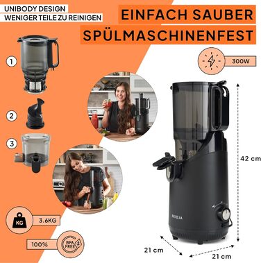 Потужні соковижималки для цілих фруктів Slow Juicer, жолоб подачі 135 мм, 300 Вт, сік холодного віджиму, горіхове молоко, шнекова соковижималка Fridja F2500