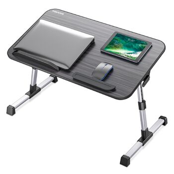 Стіл для ноутбука та сніданку Nearpow (великий розмір), регульований підставка для ноутбука на ліжко, портативний мобільний стіл з відкидними ніжками, складаний столик на коліна для дивана, ліжка, підлоги, великий розмір, чорний