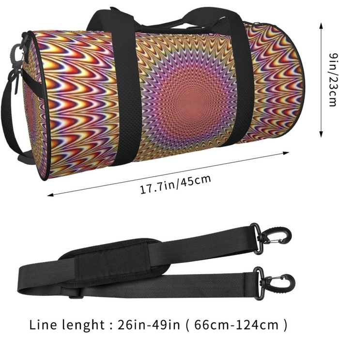 Спортивна сумка, дорожня сумка, спіральний візерунок, оптична ілюзія, з принтом, сумка на нічліг, чорна, універсальний розмір, сумка для подорожей