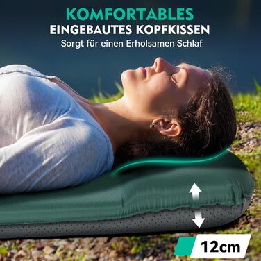 Самонадувальний килимок для сну HIKENTURE, пінопластовий кемпінговий матрац товщиною 8 см, самонадувальний повітряний матрац, зручний килимок для сну для використання на свіжому повітрі, намет, походи, темно-зелений