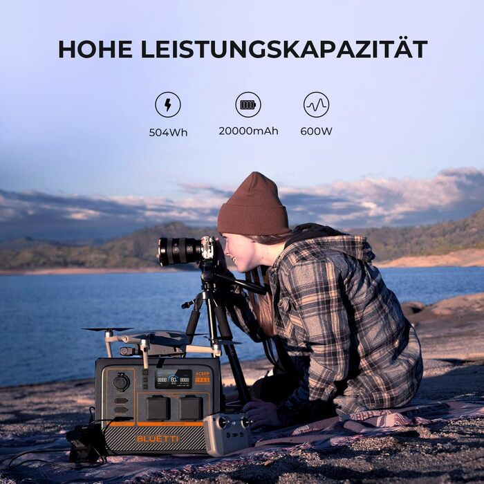 Портативна електростанція BLUETTI AC60P, потужність 600 Втгод, вихідна потужність змінного струму 1000 Вт (пікова 1200 Вт), компактне рішення для живлення в дорозі