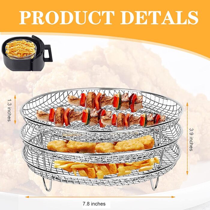 Стійка для фритюрниці Swsdee, кругла тришарова стійка для дегідратора для фритюрниці, 304 Аксесуари для стійки для дегідратора з нержавіючої сталі, підходить для фритюрниць 4.2QT-5.8QT