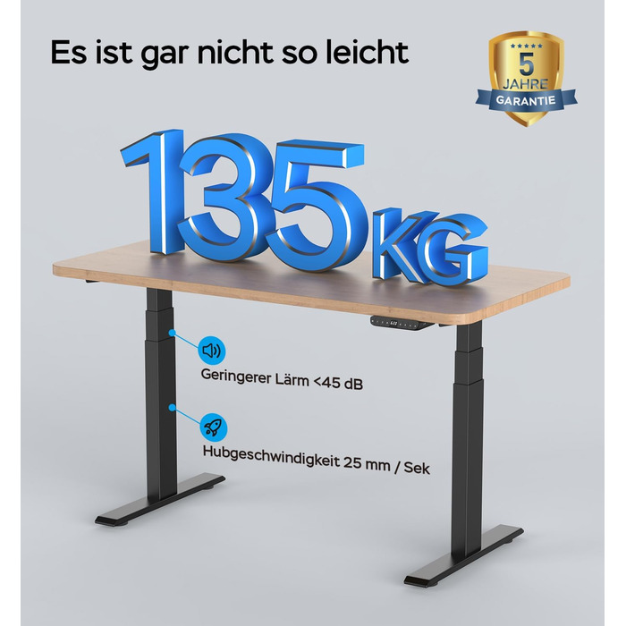 Каркас столу з електричним регулюванням висоти, 2 двигуни, вантажопідйомність 135 кг, регулювання висоти 62-127 см, швидке складання, 4 налаштування висоти з пам&39яттю, 2 USB-порти (чорний)