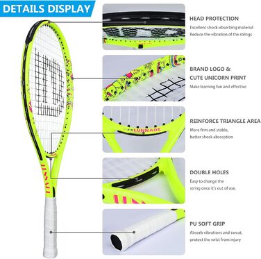 Дитяча тенісна ракетка 23" з чохлом, для дітей 3–12 років, жовта