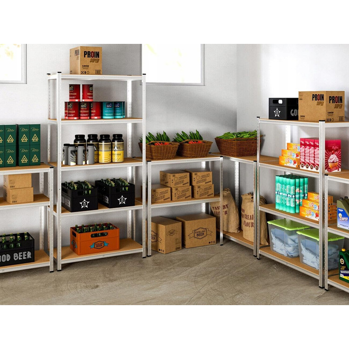 Міцний стелаж 180x90x40 см, металевий стелаж для підвалу та гаража, 5 полиць з МДФ з регульованою висотою, до 875 кг, вставний стелаж, оцинкований, роздільний