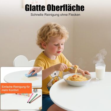 Дитячий стіл LALAHO з 2 стільцями, комплект дитячих сидінь, дитячий стіл/художній стіл, ігровий стіл, з сосновими ніжками, дитячі меблі для дитячих кімнат та дитячих садків (білий)