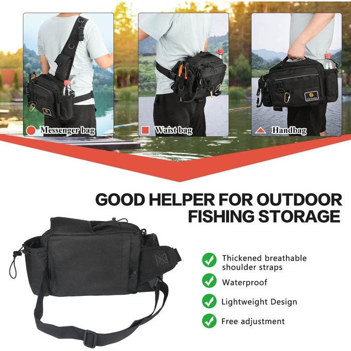 Сумка для рибалки Noosverl Сумка для риболовлі, водонепроникний і зносостійкий водовідштовхувальний рюкзак для риболовлі з 4 карабінами
