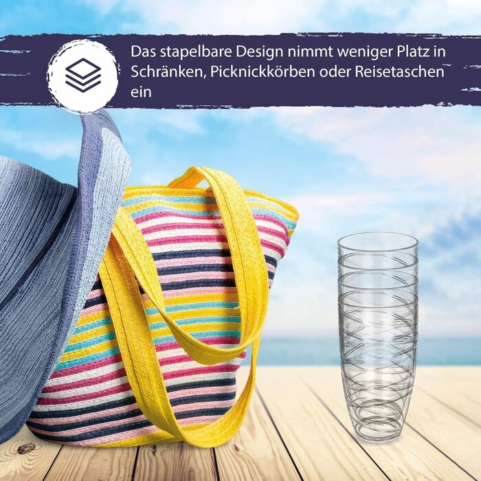 Акрилові пластикові стакани 550 мл/19 унцій - упаковка з 6 прозорих пластикових стаканчиків для пиття - багаторазові та ударостійк