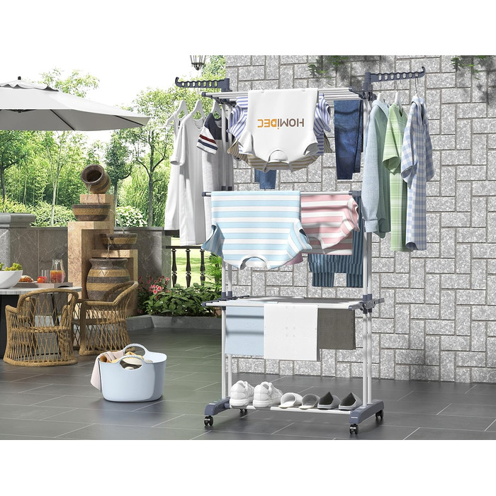 Сушарка для білизни HOMIDEC Сушарка для білизни на коліщатках, компактна - з 6 відкидними крилами і 2 обертовими бічними крилами,