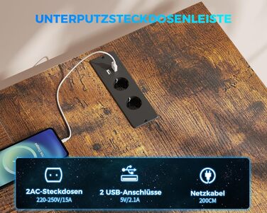 Кутовий стіл ODK з 4 шухлядами та місцем для зберігання, двосторонній кутовий стіл 167102 см з 2 розетками та 2 портами зарядки USB, ігровий стіл зі світлодіодним освітленням та підставкою для монітора для домашнього офісу, вінтажний коричневий