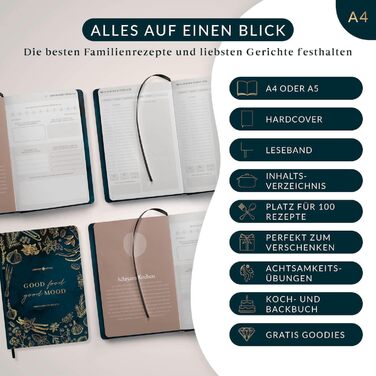 Книга рецептів Life Compass формату A4 для написання власних рецептів ПЕРЕЦЬ з плакатом сезонного календаря - тверда обкладинка Улюблені рецепти - кулінарна книга своїми руками для себе або на подарунок