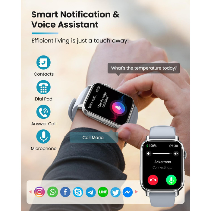 Розумний годинник для чоловіків та жінок з монітором/ЕКГ/ВСР/фітнес-годинник 1,83 дюйма з 24-годинним вимірюванням серцевого ритму/артеріального тиску/SpO2/сну/екстреного виклику SOS, понад 145 спортивних режимів, фітнес-годинник, крокомір, iOS, Android, 