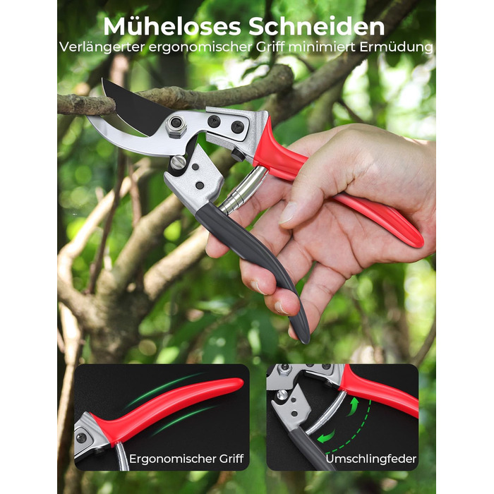 Професійні садові ножиці для жінок у 6 разів гостріші, японська вуглецева сталь SK5, обхідне лезо, діаметр різу 25 мм, для сухої, свіжої деревини, професійні ножиці для троянд, легкі ножиці для рослин для жінок