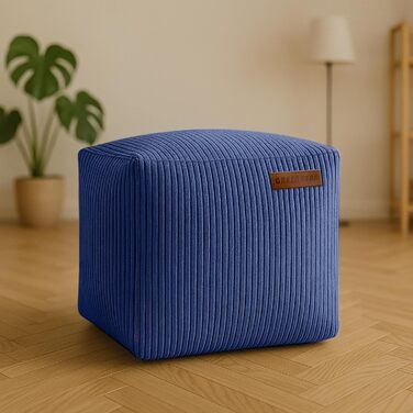 Пуф-куб Green Bean Indoor Corduroy 40x40x40 см з наповнювачем з EPS-бісеру - приємний на дотик і можна прати - ідеальне доповнення до крісла-мішка для дітей та дорослих - Темно-синій куб - Темно-синій Оксфорд-блакитний
