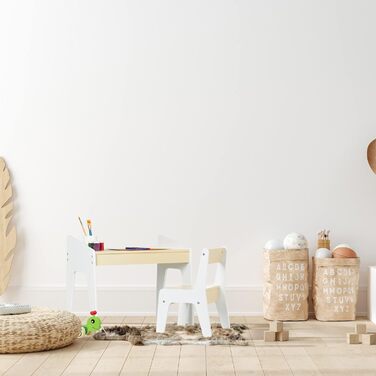 Дитячий комплект сидіння Relaxdays, Дитячий комплект столу, стіл та стілець, Комбінація дитячих сидінь, для хлопчиків та дівчаток, Бежево-білий