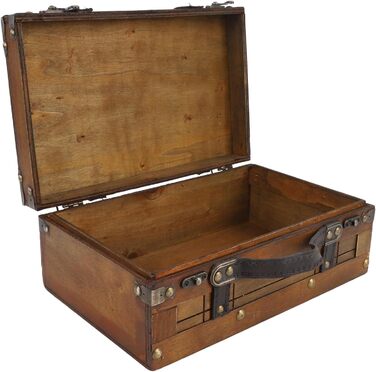Вінтажна дерев&39яна валіза, ретро дерев&39яна скриня для зберігання, скриня зі шкіряною ручкою в античній бронзі та класичному дизайні, ідеально підходить для декору дому та сувенірів (мала)
