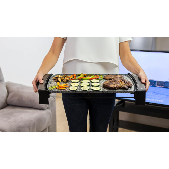 Електрична сковорода Rock&Water 2000.Кам'яне облицювання RockStone, регульований термостат, можна мити в посудомийній машині, 40 x 20 (2150 Вт, сірий і чорний) Rock and Water Сірий і чорний