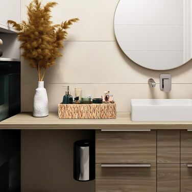 Плетені кошики для зберігання з ручками, комплект кошиків для ванної кімнати з 2 предметів з ротанга, плетені кошики з полицями ручної роботи, кошик для зберігання рушників та туалетного паперу, водяний гіацинт