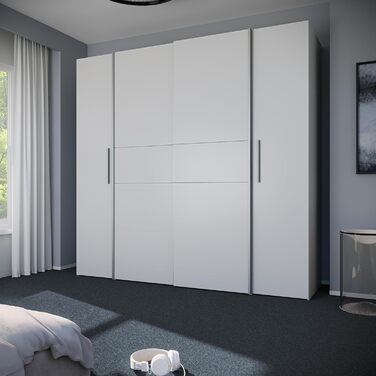 Шафа 200, сучасна шафа з розсувними/відкидними дверима, 4 двері, полиці, вішалки для одягу, дерев&39яний композит, білий, 200,1 см завширшки x 190,5 см заввишки x 61,2 см завглибшки, білий, без шухляд