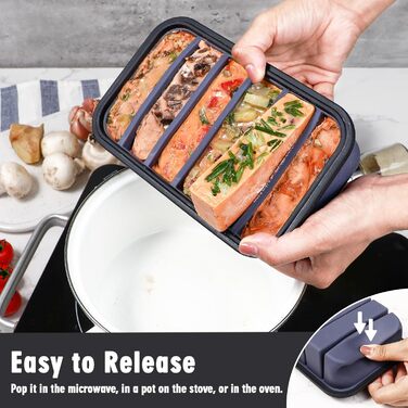 Контейнери для заморожування супів Webake, силіконові лотки для заморожування з кришками, 2 шт., 6 отворів, контейнери для заморожування, харчові контейнери, контейнери для зберігання, лотки для кубиків льоду для супу, кубиків льоду, бульйону, соусу або м