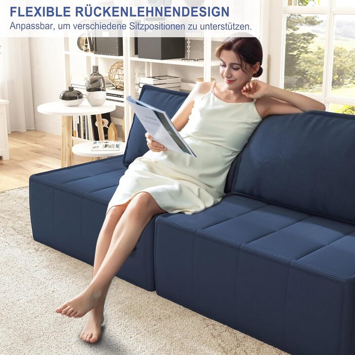 Сучасне крісло для відпочинку, Диван, 1-місний тканинний диван з регульованою спинкою, одномісний диван, крісло-реклайнер, крісло для відпочинку та коктейлю, диван-кушетка для вітальні, спальні, кімнати для гостей, синій (1-місний)