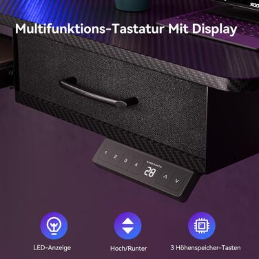 Електричний стіл з регульованою висотою та підставкою для клавіатури, 140x60 см, з 2 шухлядами, комп&39ютерний стіл з підставкою для монітора для домашнього офісу, чорний, 140 x 60 см з підставкою для клавіатури