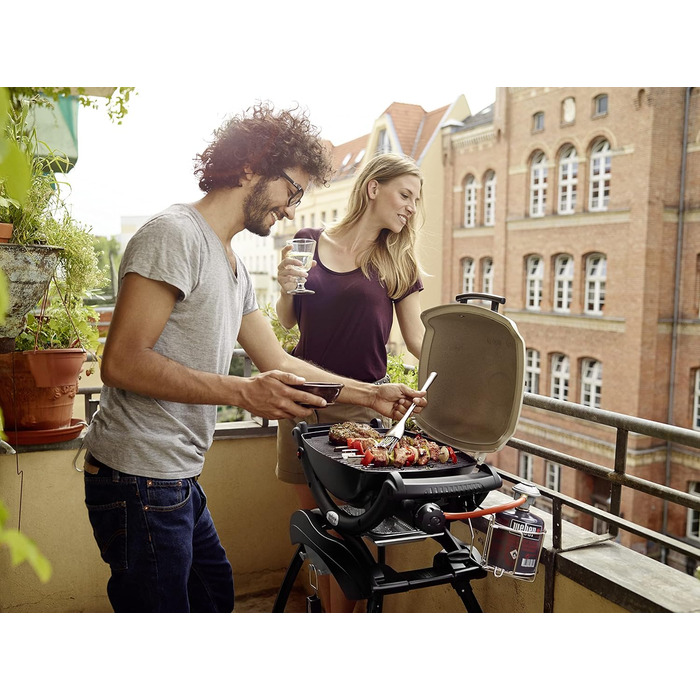 Газове барбекю Weber Q1000, поверхня гриля 43 x 32 см, портативний гриль-барбекю, 1 конфорка, 2-секційна порцелянова емальована ли