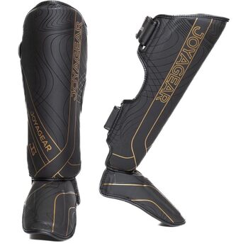 Щитки для гомілок JOYA для кікбоксингу - Виготовлені з високоякісної синтетичної шкіри - Захист гомілок для спарингу в бойових мистецтвах - Щитки для гомілок - Муай-Тай - Joya Fight Gear M Чорно-золотий