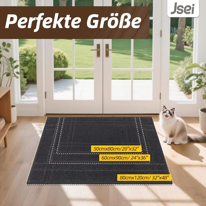 Килимок JSEI для приміщень, що вловлює бруд, 80x120 см, нековзний килимок для дверей, який можна прати в пральній машині, абсорбуючий та брудовідштовхувальний килимок для вітальні, килимок для собак, вхід, передні двері та коридор, темно-сірий 80 x 120 см