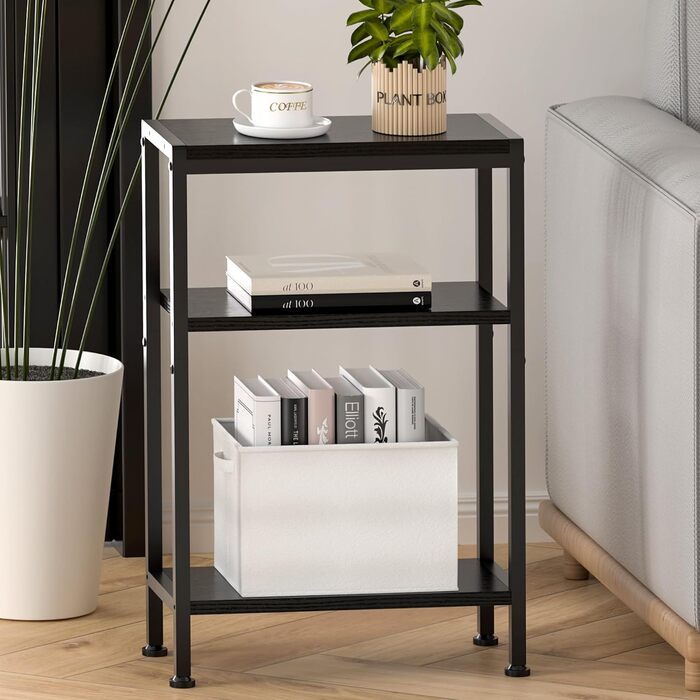 Вузький приставний столик, тумбочка біля ліжка, маленький столик, 3 полиці, вузька тумбочка з місцем для зберігання, приставний столик до дивана для вузьких приміщень, вітальні, спальні, кухні та балкону, кабінету (чорний) 20Г x 43Ш x 67,5В см Чорний 1
