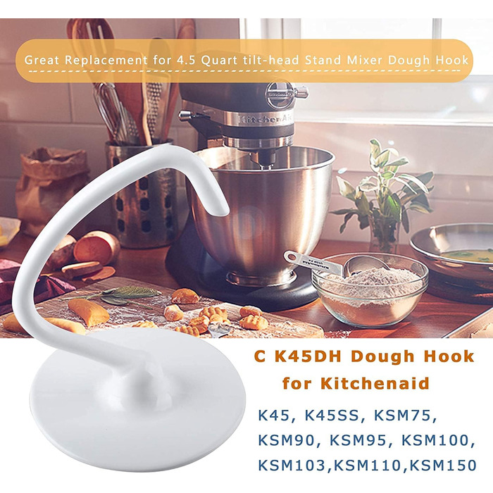 Заміна гачка для тіста для кухонного посібника K45 K45SS KSM90 4.5 QT Гачок для змішування на похилій основі, 45DH