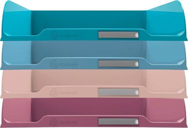 Набір лотків для листів Exacompta 111606SETD, 4 шт., STYLI, скандинавський дизайн, виготовлений з переробленого пластику, DIN A4. Ідеальні лотки для листів для вашої організації. Лотки, що штабелюються, сертифіковані Blue Angel, різні кольори.